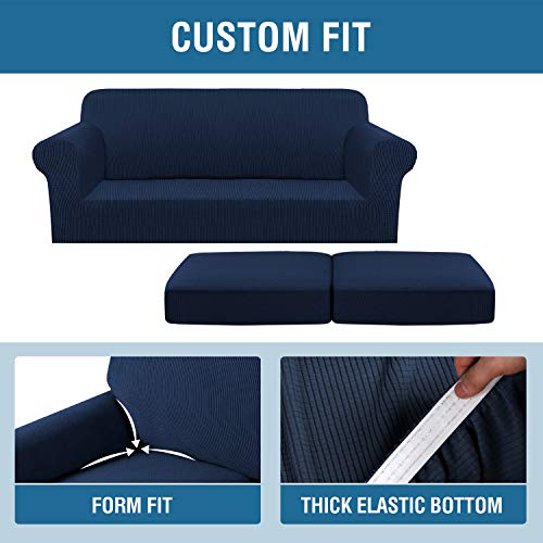 PrimeBeau Thicker Jacquard Fabric 3 Pieces Loveseat & Oversize Loveseat Covers for 2 Cushion Sofa Couch Slipcovers (Base Cover Plus 2 Seat Cushion Covers)