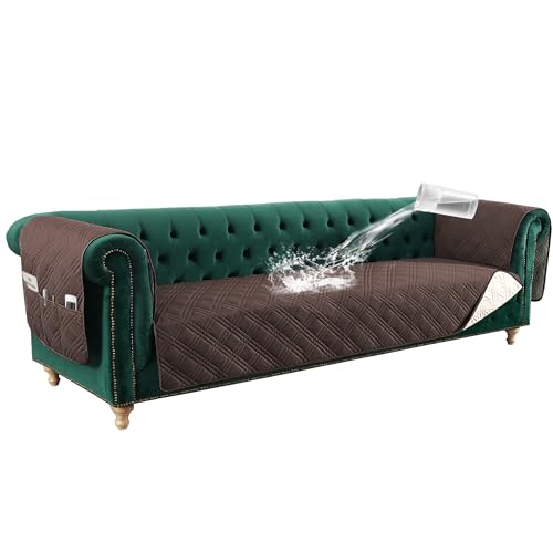 PrimeBeau 100% Waterproof Sofa & Oversize Sofa Covers Traditional Chesterfield Sofa Covers with Extra Long Armrest Cover Waterproof and Washable Thick Couch Cover for Dogs (1 Piece)