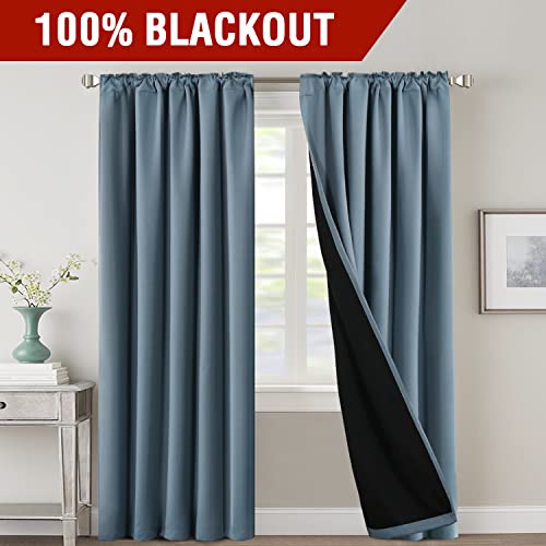 PrimeBeau 100% Blackout Curtains with Black Liner Back Tab Top, 2 Panels (52 Series)