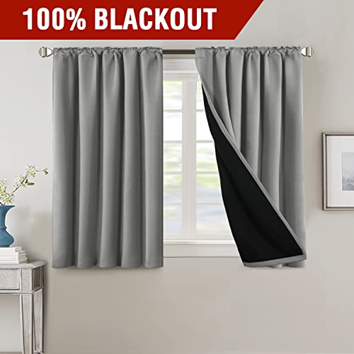 PrimeBeau 100% Blackout Curtains with Black Liner Back Tab Top, 2 Panels (52 Series)