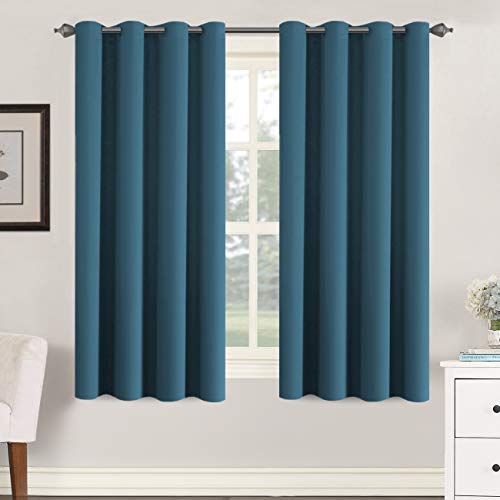 PrimeBeau Blackout Grommet Solid Color Curtain Set of 2 Panels, W52" Short