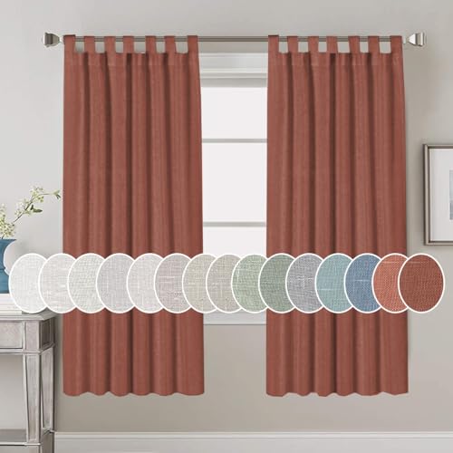 PrimeBeau Natural Linen Mix Tab Top Curtains, Light Filtering Panels (Set of 2)