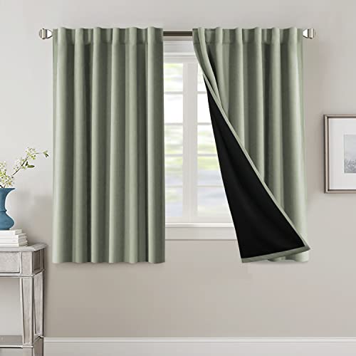 PrimeBeau 100% Blackout Curtains with Black Liner Back Tab Top, 2 Panels (52 Series)
