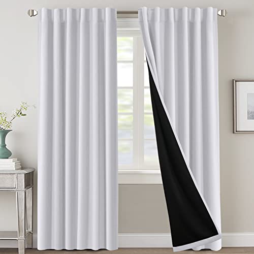 PrimeBeau 100% Blackout Curtains with Black Liner Back Tab Top, 2 Panels (52 Series)