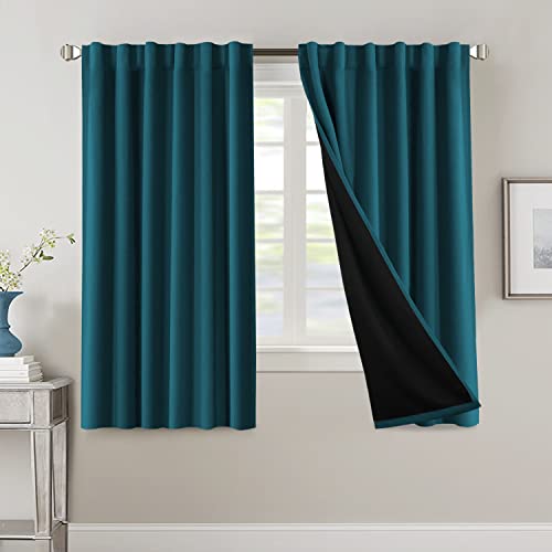 PrimeBeau 100% Blackout Curtains with Black Liner Back Tab Top, 2 Panels (52 Series)