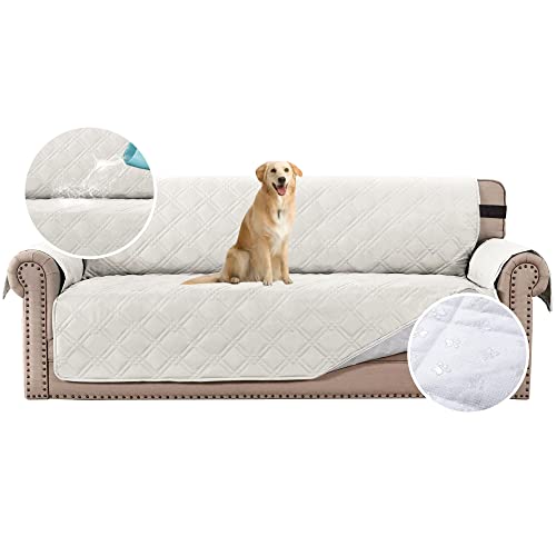 PrimeBeau 100% Waterproof Sofa Cover Protector | Couch Slipcover for 3 Cushion Couch | Non Slip Backing, Adjustable Strap | 5-Layers Material | Fits Seat Width up to 68"