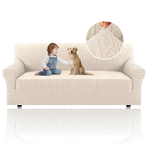 PrimeBeau Spiral Jacquard Couch Covers for 3 Cushion Couch - Set of 5 | Anti-Slip Furniture Protector