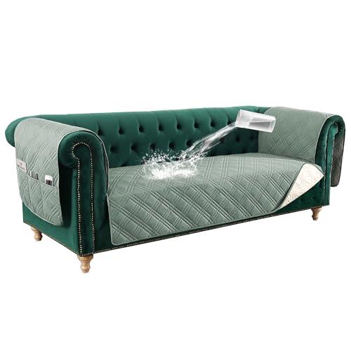 PrimeBeau 100% Waterproof Sofa & Oversize Sofa Covers Traditional Chesterfield Sofa Covers with Extra Long Armrest Cover Waterproof and Washable Thick Couch Cover for Dogs (1 Piece)