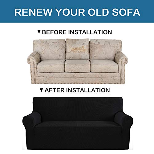 PrimeBeau Stretch Loveseat Slipcovers|Sofa Cover for Loveseat 1 Piece with Elastic Bottom, Textured Checked Jacquard Fabric