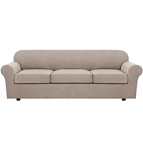 PrimeBeau 4 Pieces Premium Jacquard Sofa Slipcover Set, Sofa and Oversize Sofa