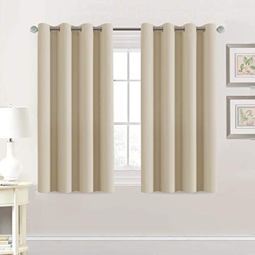 PrimeBeau Blackout Grommet Solid Color Curtain Set of 2 Panels, W52" Short