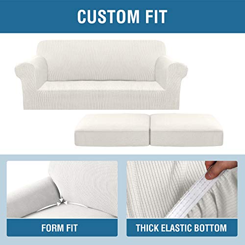 PrimeBeau Thicker Jacquard Fabric 3 Pieces Loveseat & Oversize Loveseat Covers for 2 Cushion Sofa Couch Slipcovers (Base Cover Plus 2 Seat Cushion Covers)