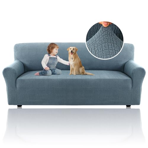 H.VERSAILTEX 2024 Newest Jacquard Couch Covers for 3 Cushion Couch 1 Piece Stretch Sofa Covers Furniture Protector Anti-Slip Soft Thickened Dogs Slipcovers Washable Crizzle Pattern(Sofa, Stone Blue)