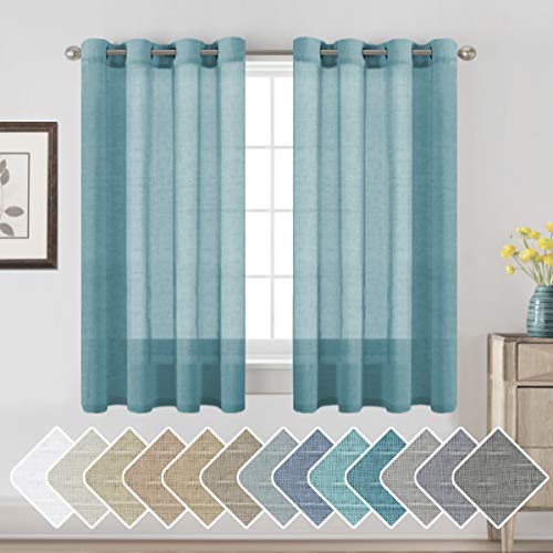PrimeBeau Faux Linen Semi-Sheer Curtains - Set of 2 Panels, 52 Series Medium Length