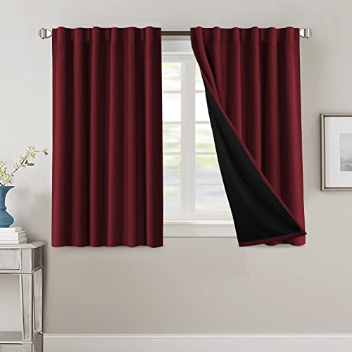 PrimeBeau 100% Blackout Curtains with Black Liner Back Tab Top, 2 Panels (52 Series)