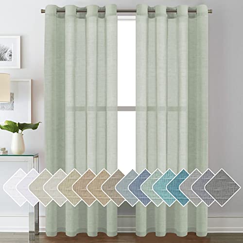 PrimeBeau Faux Linen Grommet Sheer Curtains - Set of 2 Panels 52 Series Long