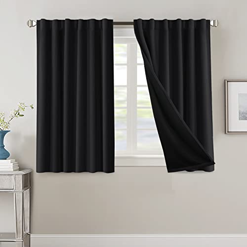 PrimeBeau 100% Blackout Curtains with Black Liner Back Tab Top, 2 Panels (52 Series)