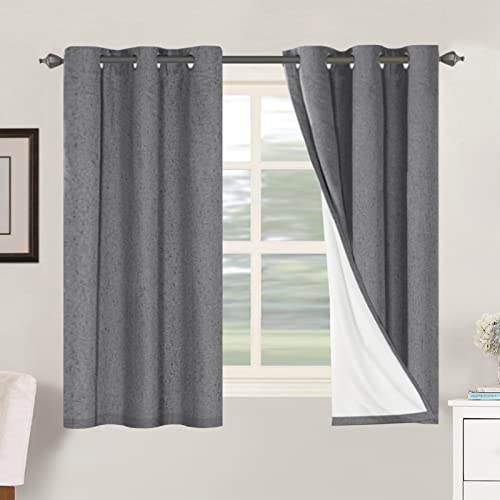 H.Versailtex Linen Blackout Thermal Insulated White Liner Grommet Top Small Window Curtains