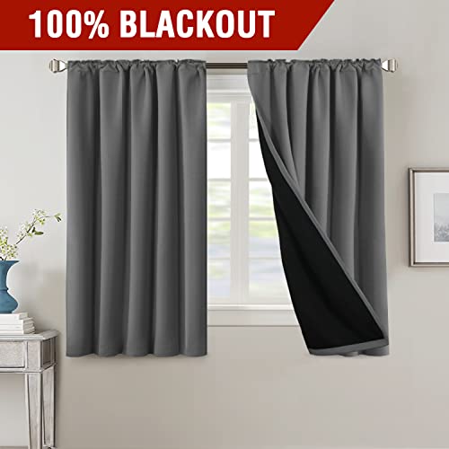 PrimeBeau 100% Blackout Curtains with Black Liner Back Tab Top, 2 Panels (52 Series)