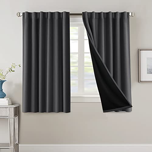 PrimeBeau 100% Blackout Curtains with Black Liner Back Tab Top, 2 Panels (52 Series)