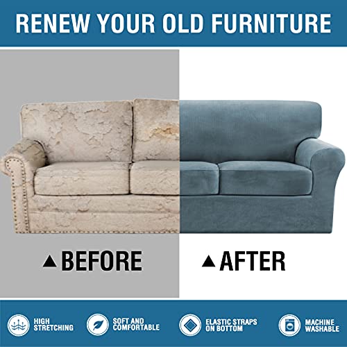 PrimeBeau Real Velvet Plush 4 Piece Stretch Sofa Covers Couch Covers for 3 Cushions Couch Sofa Covers