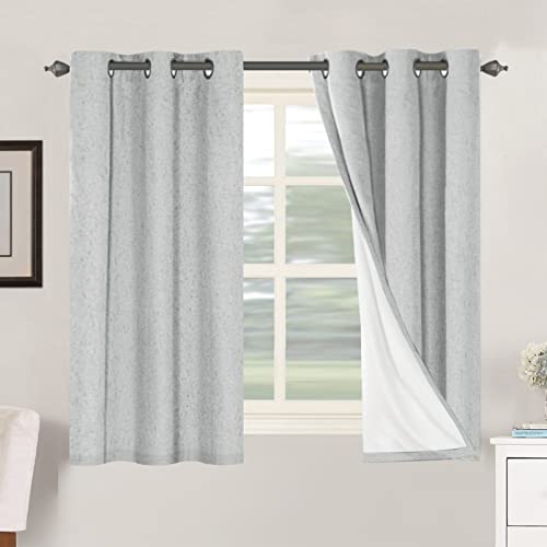 H.Versailtex Linen Blackout Thermal Insulated White Liner Grommet Top Small Window Curtains