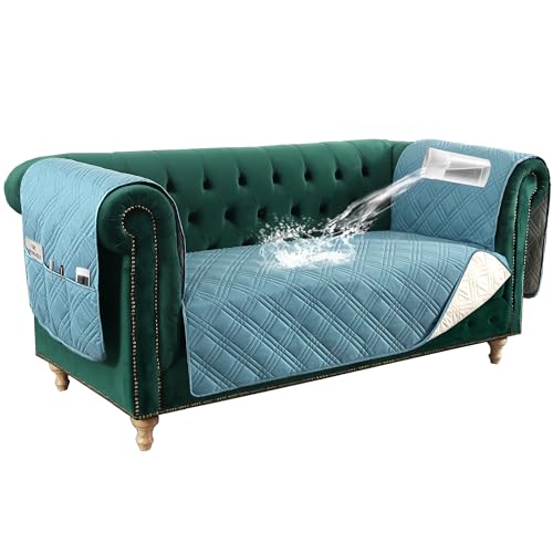 PrimeBeau 100% Waterproof Loveseat Couch Covers Traditional Chesterfield Sofa Covers with Extra Long Armrest Cover Waterproof and Washable Thick Couch Cover for Dogs (1 Piece)