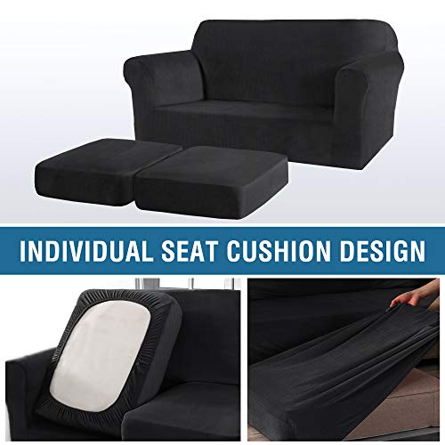 PrimeBeau Real Velvet Plush 3 Piece Stretch Loveseat Covers Couch Covers for 2 Cushions Couch Loveseat Covers