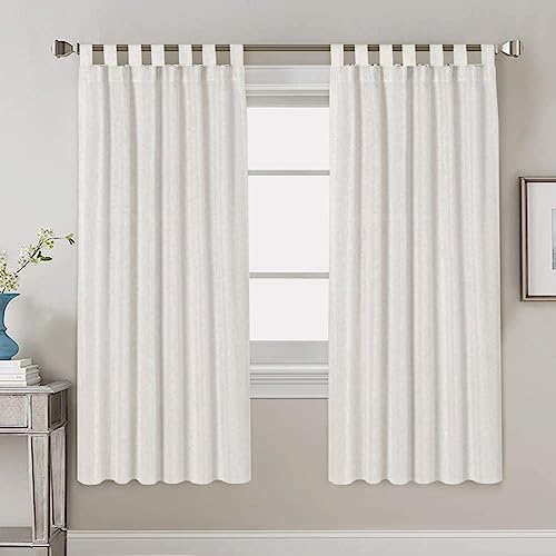 PrimeBeau Natural Linen Mix Tab Top Curtains, Light Filtering Panels (Set of 2)