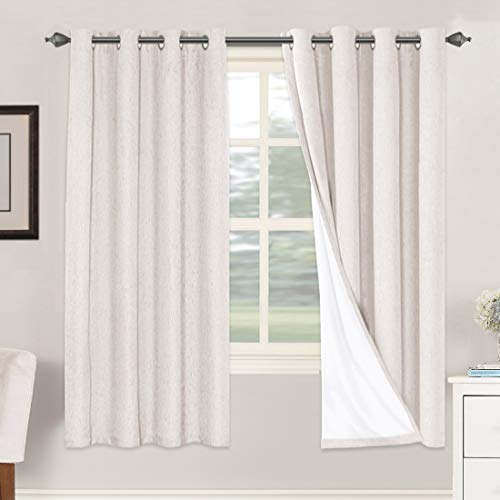 H.VERSAILTEX Linen Blackout Curtains 72 Inches Long 100% Absolutely Blackout Thermal Insulated Textured Linen Look Curtain Draperies Anti-Rust Grommet, Energy Saving with White Liner, 2 Panels, Ivory