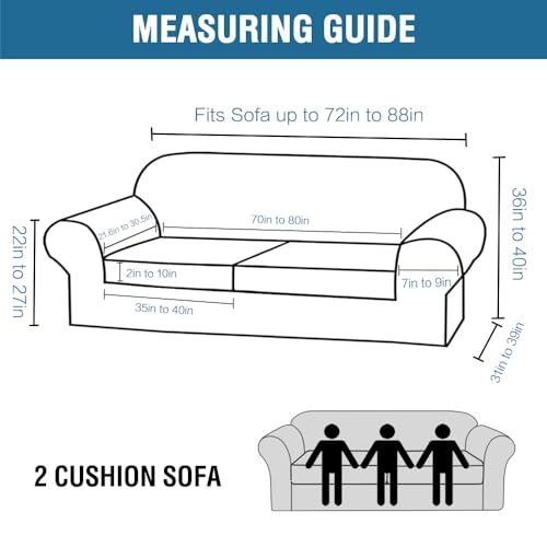 H.VERSAILTEX 3 Piece Stretch Sofa Covers for 2 Cushion Sofa Couch Covers for Living Room Sofa Slipcovers (Base Cover Plus 2 Seat Cushion Covers) Thicker Jacquard Fabric(Large Sofa, Sage)