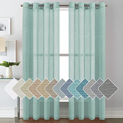 PrimeBeau Faux Linen Grommet Sheer Curtains - Set of 2 Panels 52 Series Long