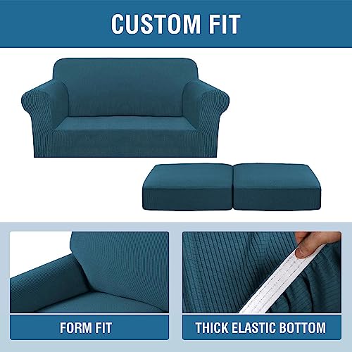 PrimeBeau Thicker Jacquard Fabric 3 Pieces Loveseat & Oversize Loveseat Covers for 2 Cushion Sofa Couch Slipcovers (Base Cover Plus 2 Seat Cushion Covers)