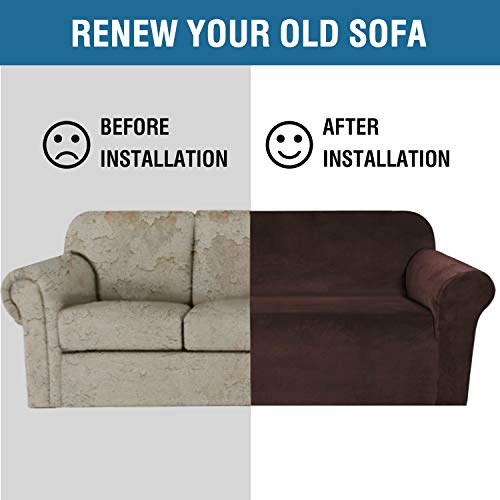 PrimeBeau Stretch Velvet Sofa Covers Large Couch Covers Sofa Slipcovers Furniture Protector Soft with Non Slip Elastic Bottom, Feature Thick Comfy Rich Velour