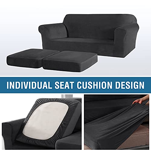 PrimeBeau Real Velvet Plush 3 Piece Stretch Loveseat Covers Couch Covers for 2 Cushions Couch Loveseat Covers
