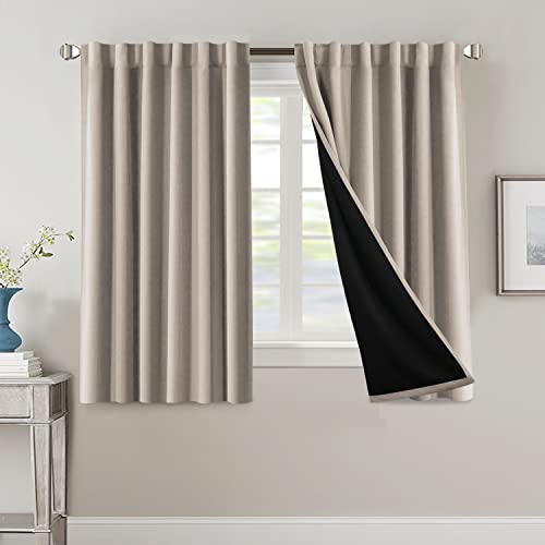 PrimeBeau 100% Blackout Curtains with Black Liner Back Tab Top, 2 Panels (52 Series)
