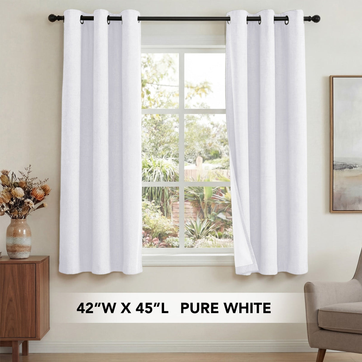 H.Versailtex Linen Blackout Thermal Insulated White Liner Grommet Top Small Window Curtains