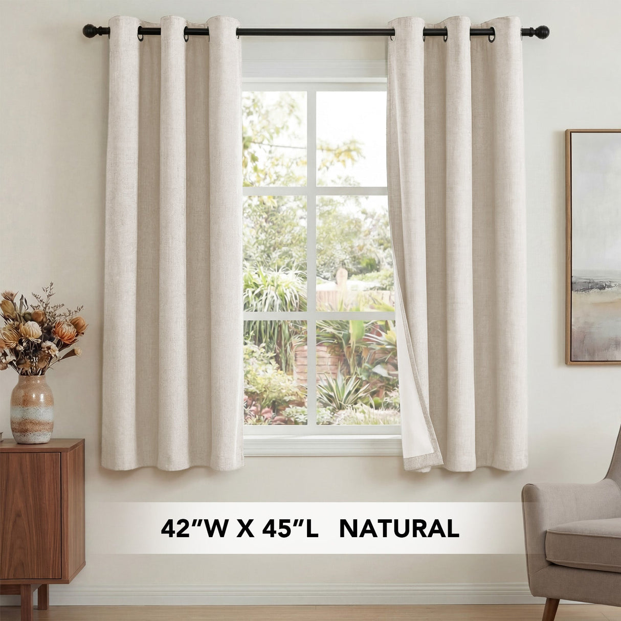 H.Versailtex Linen Blackout Thermal Insulated White Liner Grommet Top Small Window Curtains