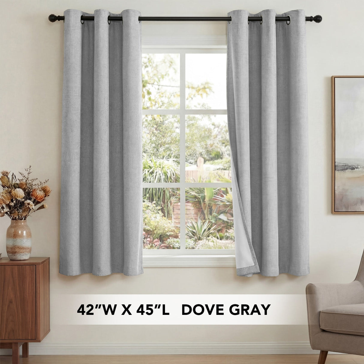 H.Versailtex Linen Blackout Thermal Insulated White Liner Grommet Top Small Window Curtains