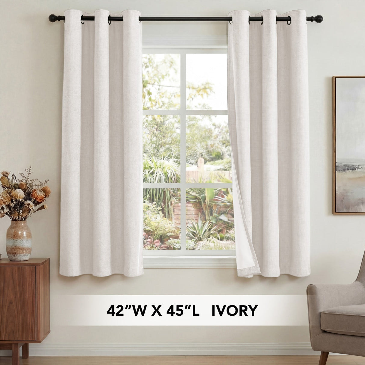 H.Versailtex Linen Blackout Thermal Insulated White Liner Grommet Top Small Window Curtains