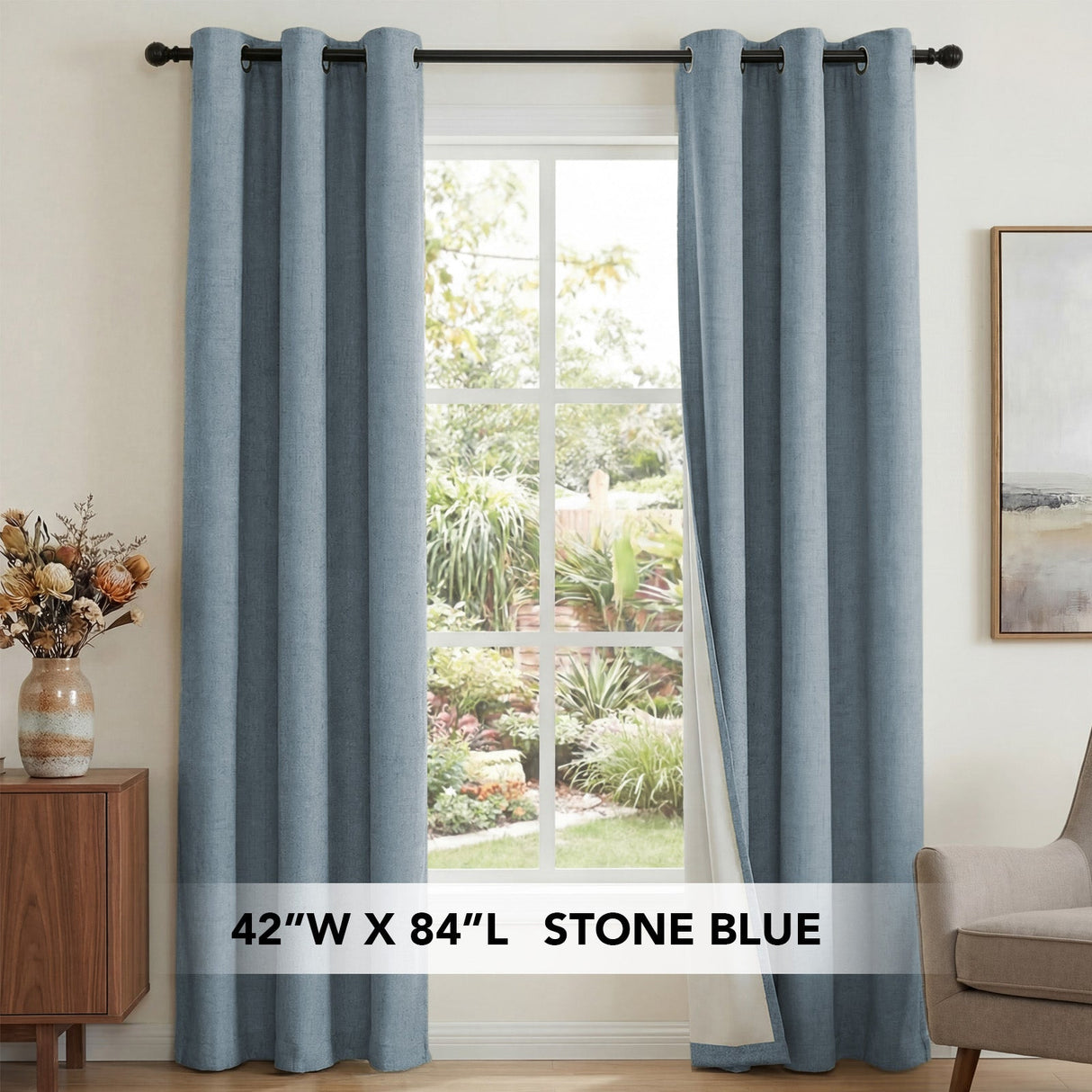 H.Versailtex Linen Blackout Thermal Insulated White Liner Grommet Top Small Window Curtains