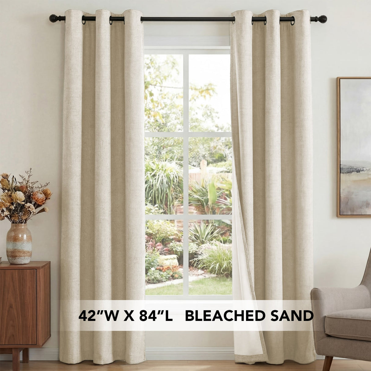 H.Versailtex Linen Blackout Thermal Insulated White Liner Grommet Top Small Window Curtains