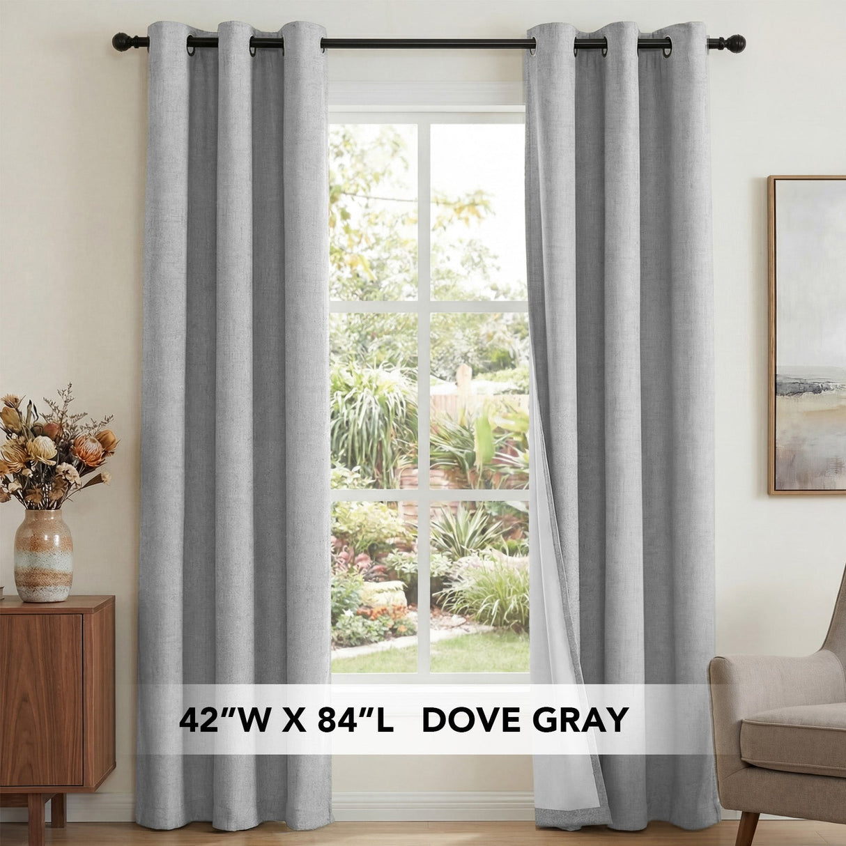 H.Versailtex Linen Blackout Thermal Insulated White Liner Grommet Top Small Window Curtains