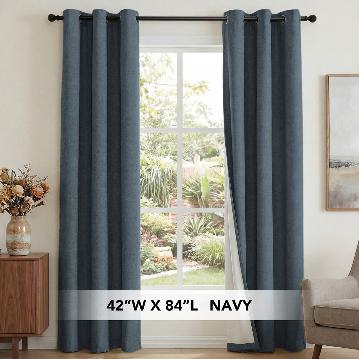 H.Versailtex Linen Blackout Thermal Insulated White Liner Grommet Top Small Window Curtains