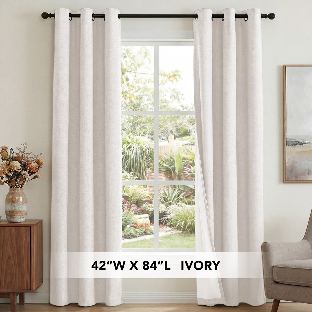 H.Versailtex Linen Blackout Thermal Insulated White Liner Grommet Top Small Window Curtains