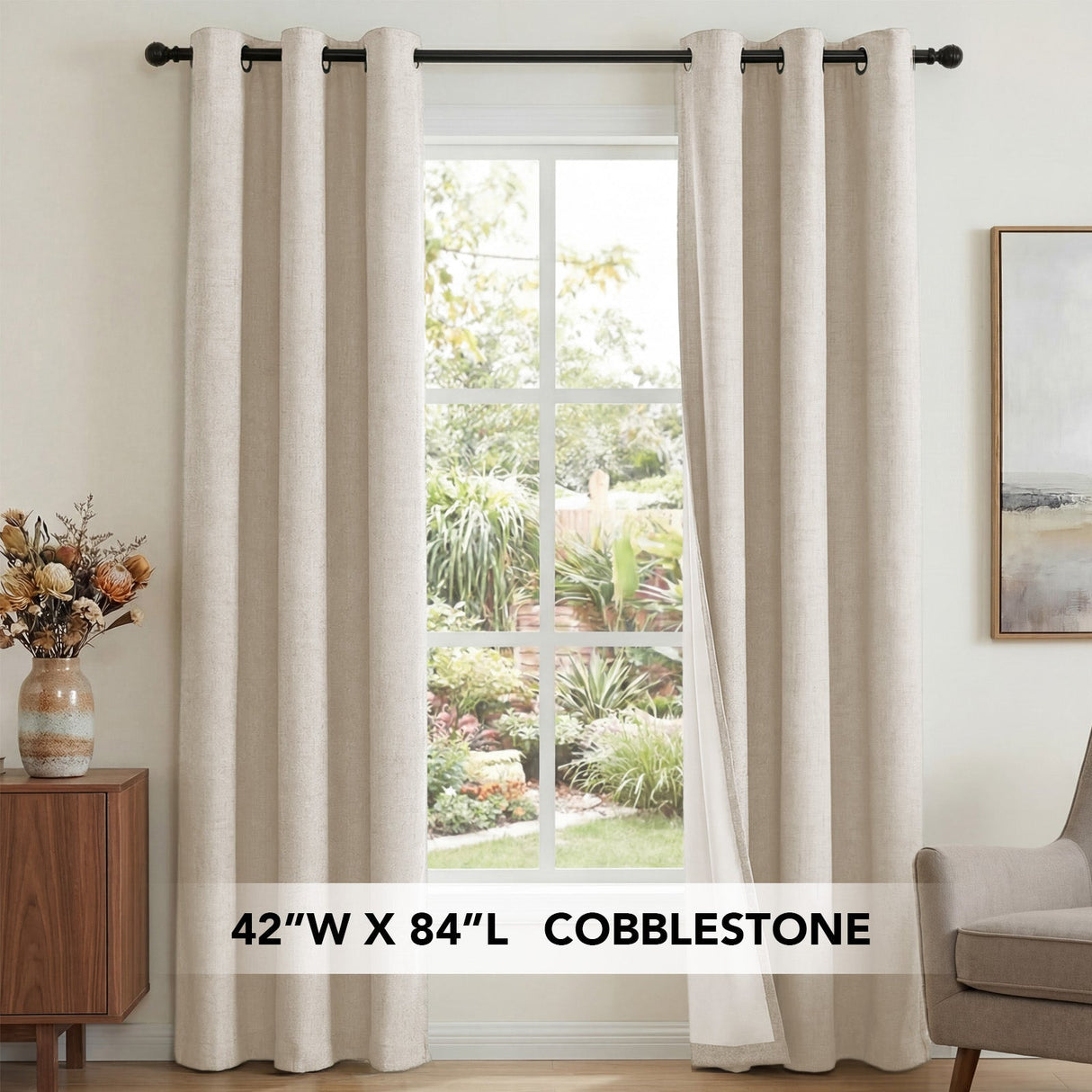H.Versailtex Linen Blackout Thermal Insulated White Liner Grommet Top Small Window Curtains