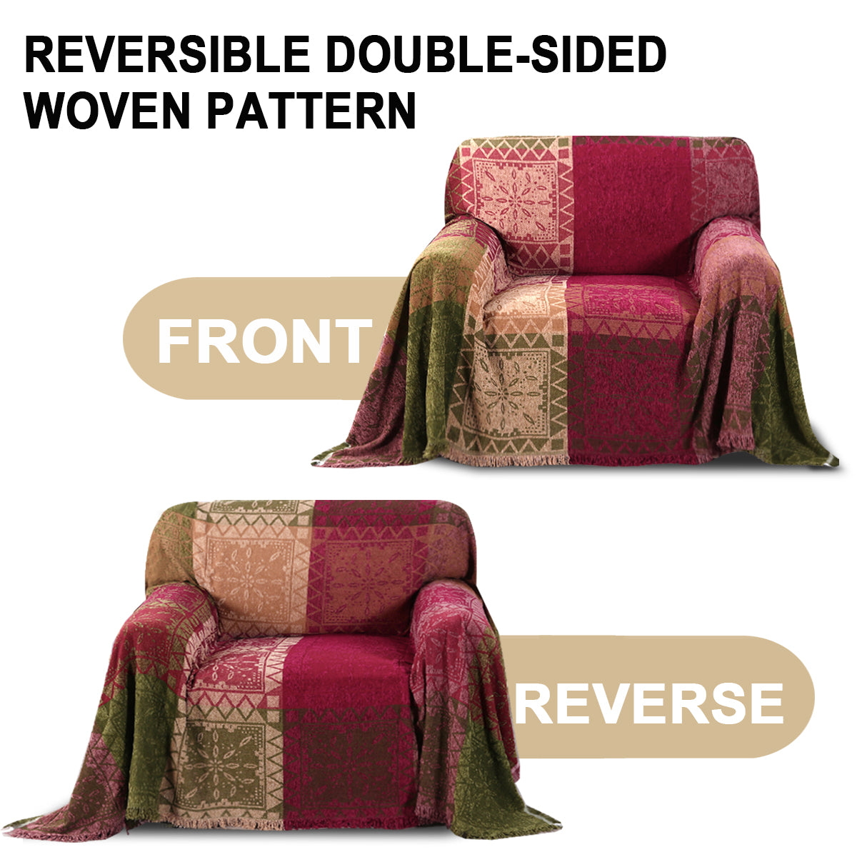 Premier Bohemian Cotton Sofa Cover Washable Throw Cover in Hippie-inspired Chenille Jacquard Fabric (71'' x 118'')