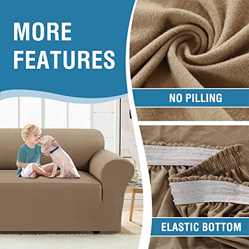 PrimeBeau 2023 Version Loveseat Cover 1-Piece Stretch Couch Covers for 2 Cushion Couch Sofa Cover Spandex Non Slip Soft Form Fit Furniture Protector with Elastic Bottom