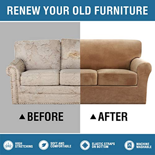 PrimeBeau Real Velvet Plush 4 Piece Stretch Sofa Covers Couch Covers for 3 Cushions Couch Sofa Covers