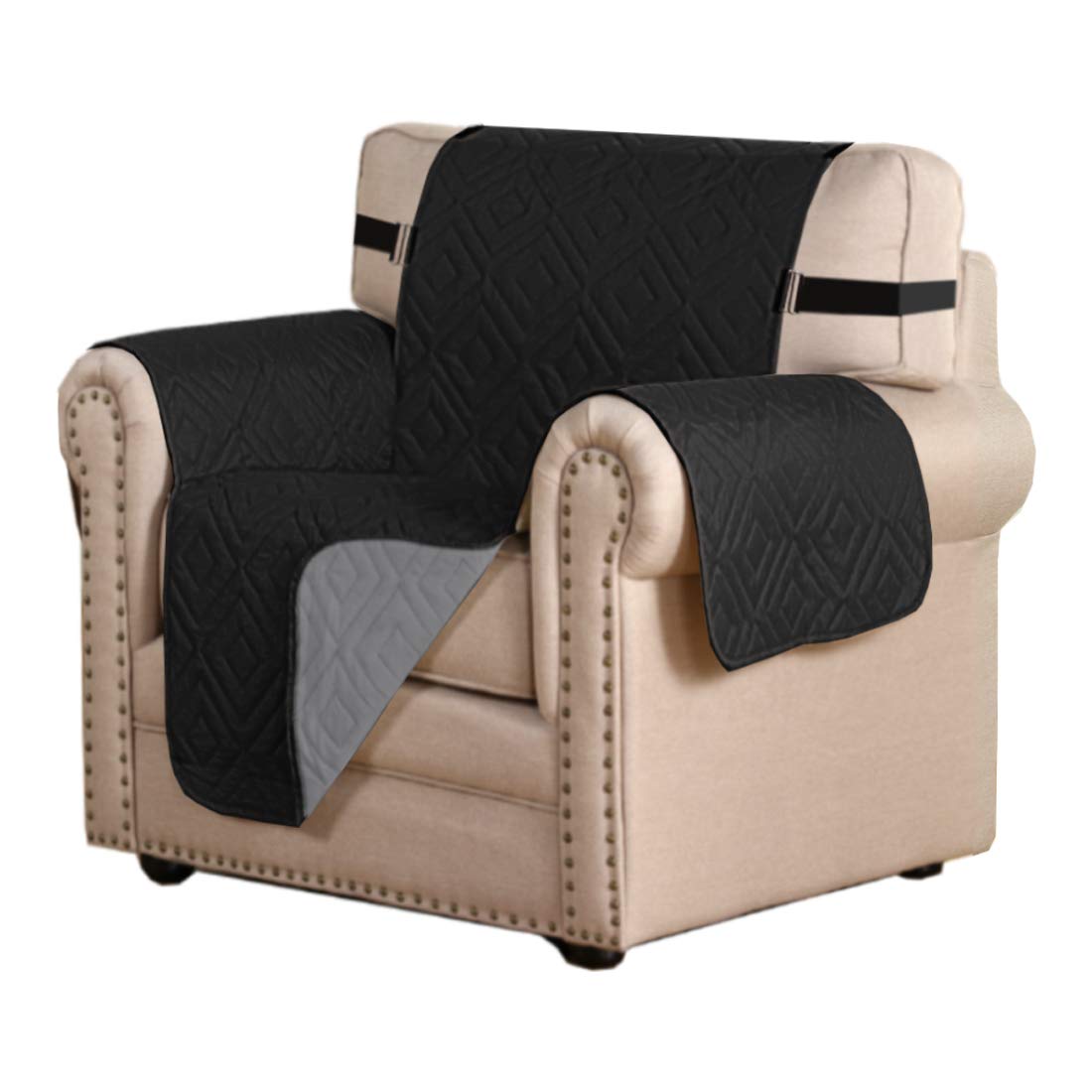PrimeBeau Reversible Armchair Protector Slipcover Water Resistant Anti-Slip Couch Cover with Elastic Straps, Pets Protection, Stylish Decor, Easy Care